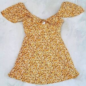 Polly Women's Size 8 Midi Sundress Flutter Sleeve Floral  Dress Front Tie Yellow